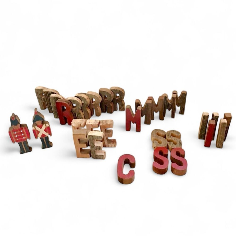 Rustic Reclaimed 3D Wood Painted Toy Soldiers Letter Cutouts Shapes